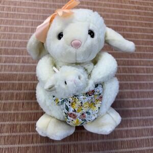 Vtg Chosun Lamb Plush Stuffed Animal Mom & Baby Floral Pouch Sheep‎ Pretend Play